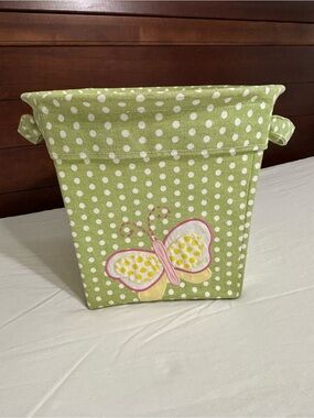 Pottery Barn Kids Green Polka Dot Butterfly Fabric Storage Bin